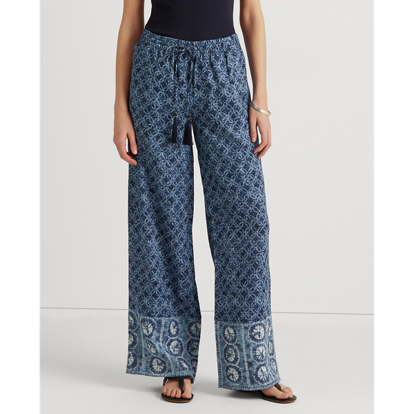 Blue Multi Geo-Print Linen Wide-Leg Trouser Lauren 3