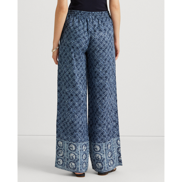 Blue Multi Geo-Print Linen Wide-Leg Trouser Lauren 4