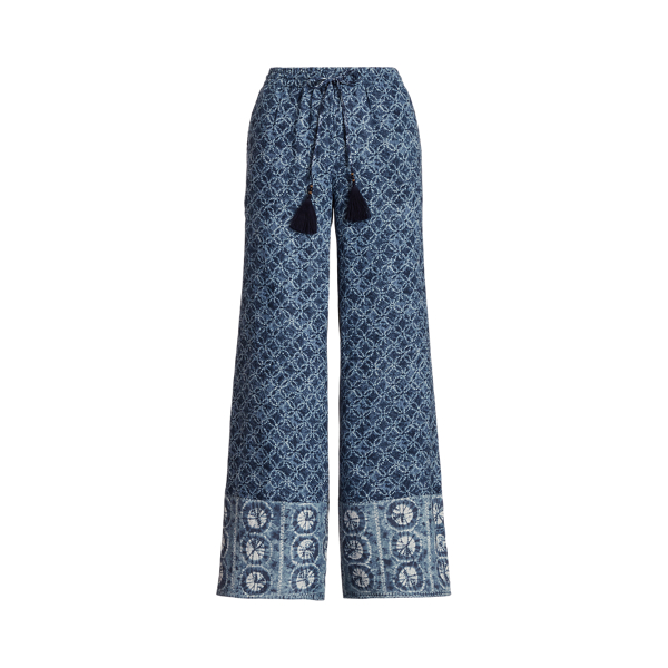 Linnen broek met wijde pijpen, geoprint Lauren in 1