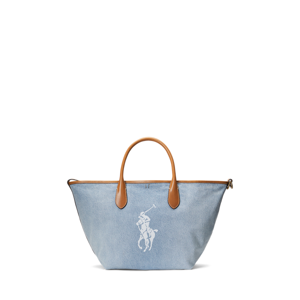빅 포니 데님 미디엄 벨포트 토트 | Ralph Lauren® Korea