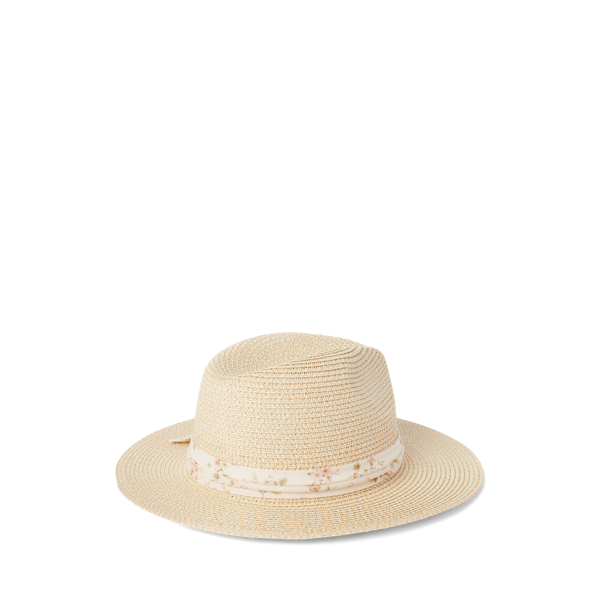 Natural/Pink Flowers Packable Straw Sun Hat Lauren 2