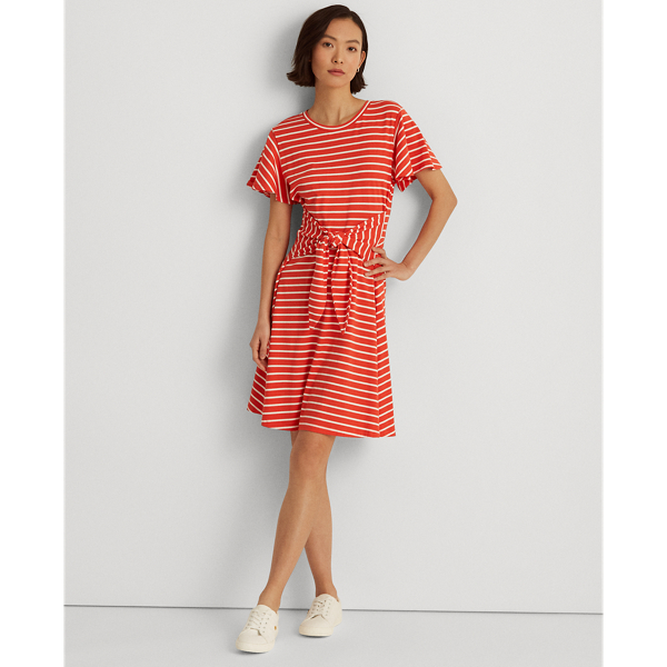 Striped Tie-Front Jersey Dress