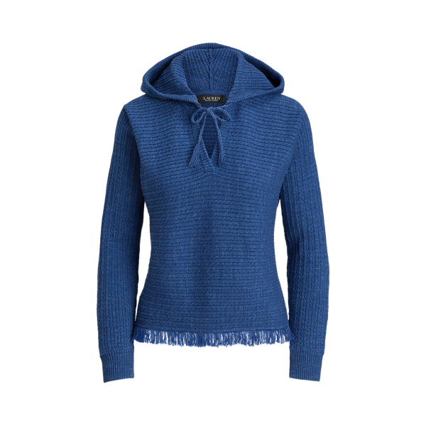 Fringe-Trim Cable-Knit Hoodie