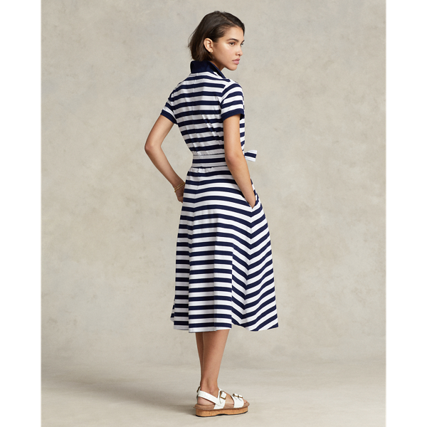 Robe polo mi-longue rayée coton stretch Polo Ralph Lauren en Rayures marine et blanc 5
