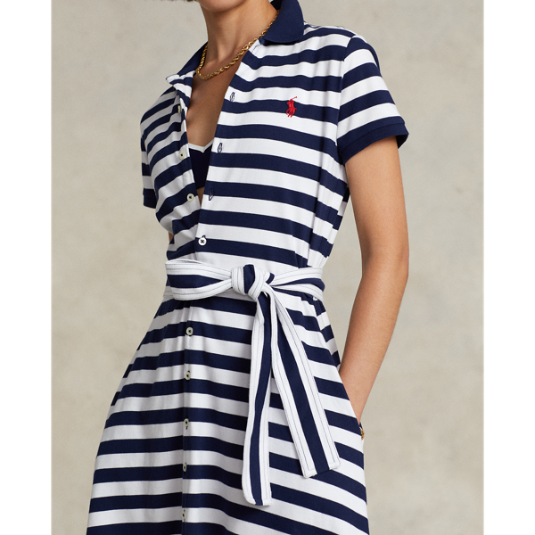 Robe polo mi-longue rayée coton stretch Polo Ralph Lauren en Rayures marine et blanc 6