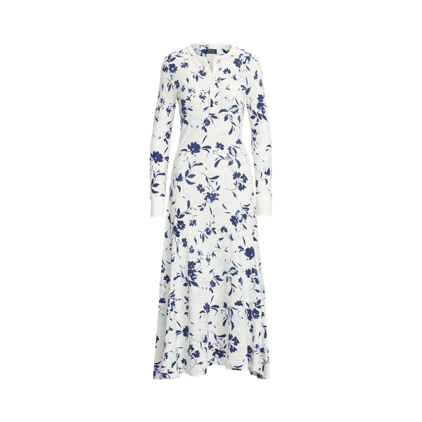 Floral Waffle-Knit Henley Dress