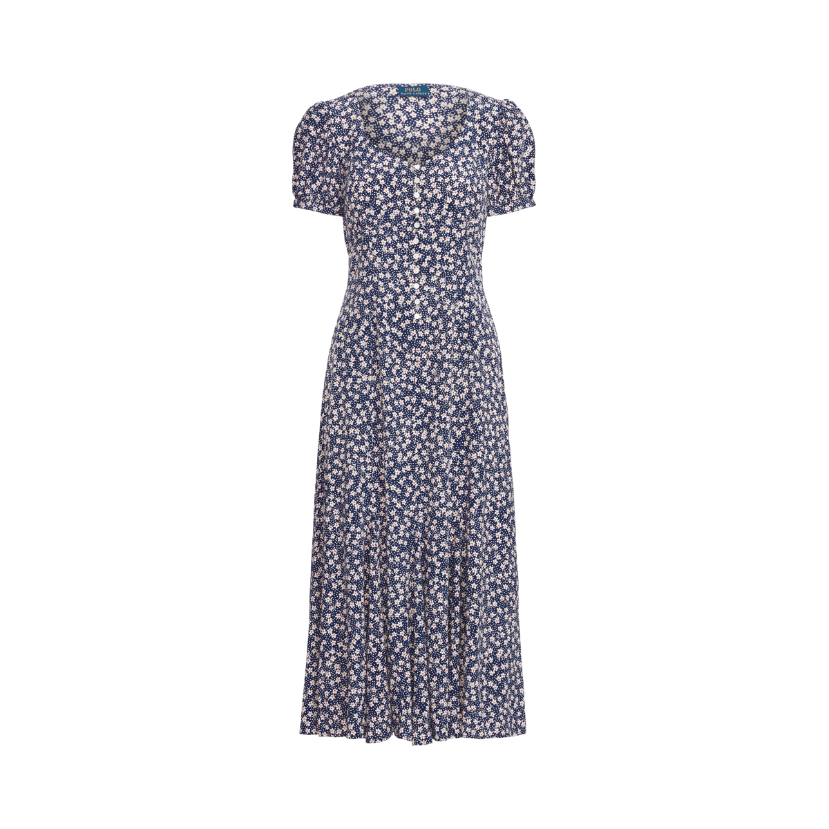Floral Puff-Sleeve Crepe Midi Dress