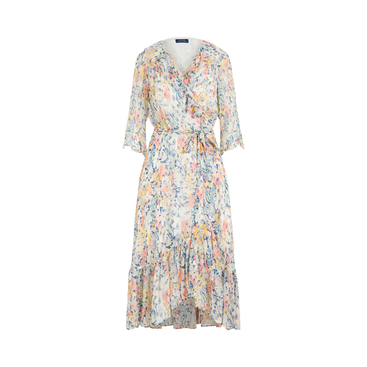 Floral Crinkled Chiffon Wrap Dress