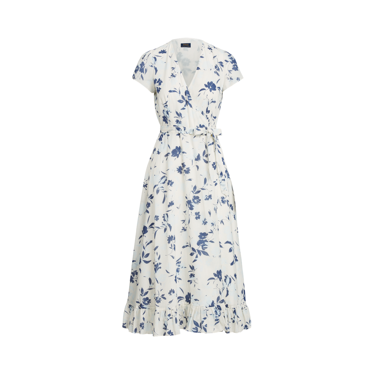 Floral Crinkled Cotton Wrap Midi Dress