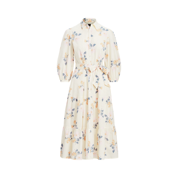 Floral Tiered Cotton Midi Shirtdress