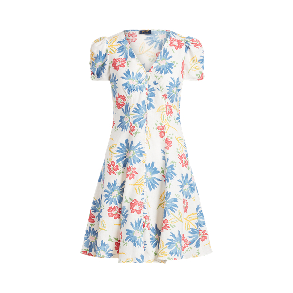 Robe fleurie boutonn&eacute;e en lin Polo Ralph Lauren en 1