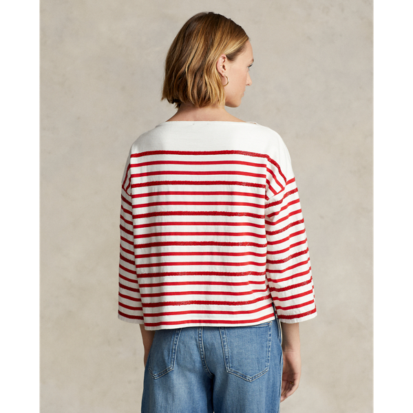 Deckwash White/Red Oversize Striped Jersey Crewneck T-Shirt Polo Ralph Lauren 5