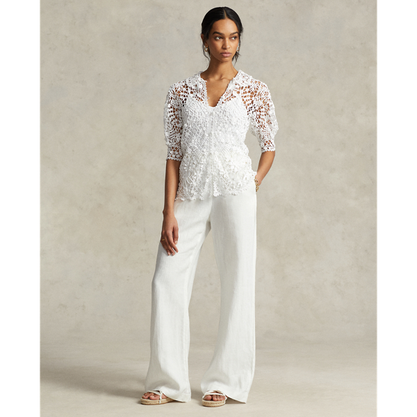 White Floral Cotton Lace Blouse Polo Ralph Lauren 3