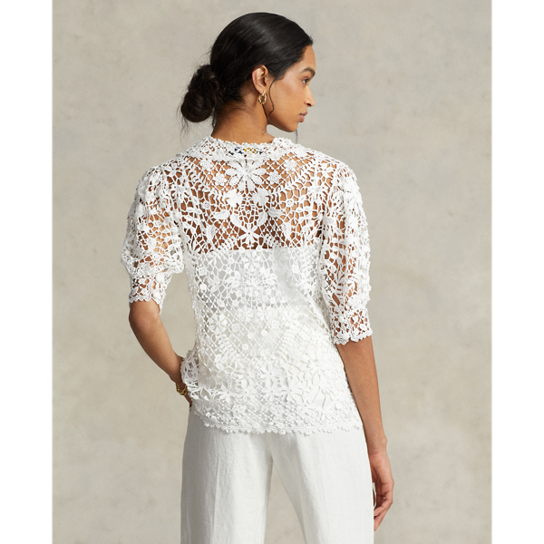 White Floral Cotton Lace Blouse Polo Ralph Lauren 4