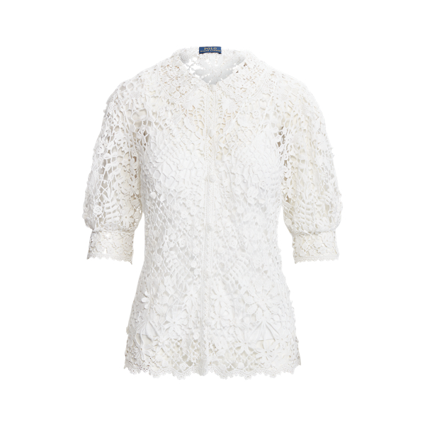 White Floral Cotton Lace Blouse Polo Ralph Lauren 2