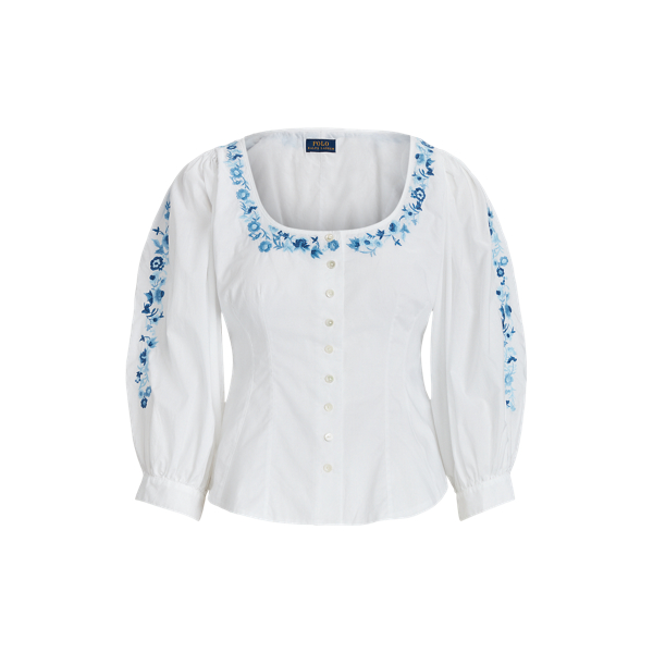 Haut corset en coton brod&eacute; de fleurs