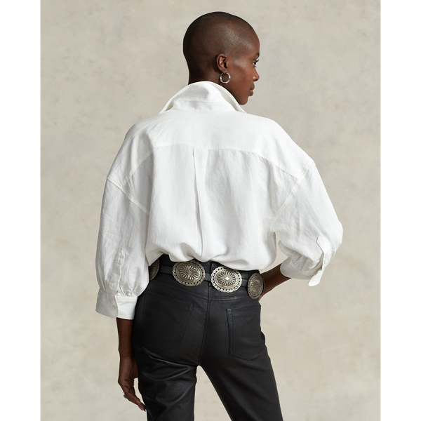 Camisa sarja de linho, seda relaxed fit Polo Ralph Lauren em Branco 5