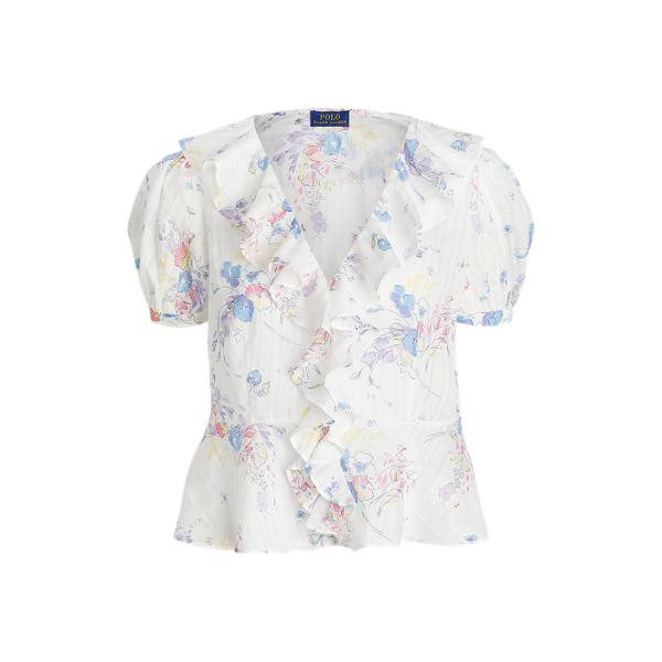 Camicetta in cotone a fiori con volant Polo Ralph Lauren in 1