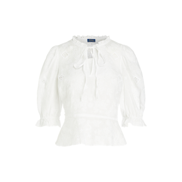 Sch&ouml;&szlig;chen-Leinenbluse mit Spitzeneinsatz Polo Ralph Lauren in 1