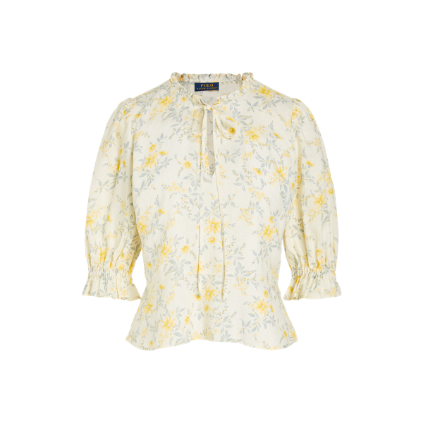 Chemisier fleuri &agrave; basque en lin Polo Ralph Lauren en 1