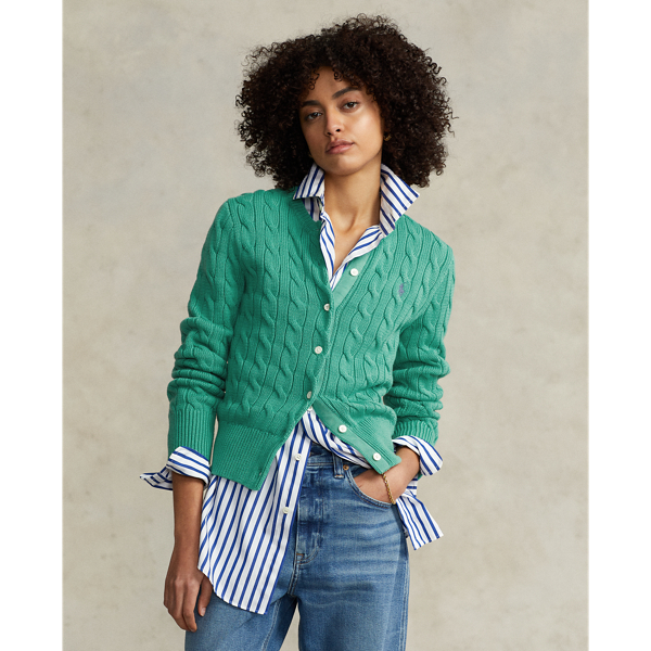 Raft Green Cable-Knit Cotton Cardigan Polo Ralph Lauren 6