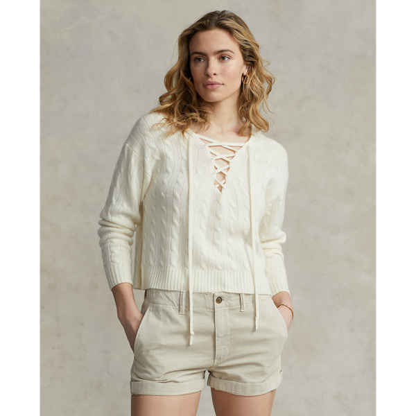 Lace-Up Cable-Knit Cashmere Jumper