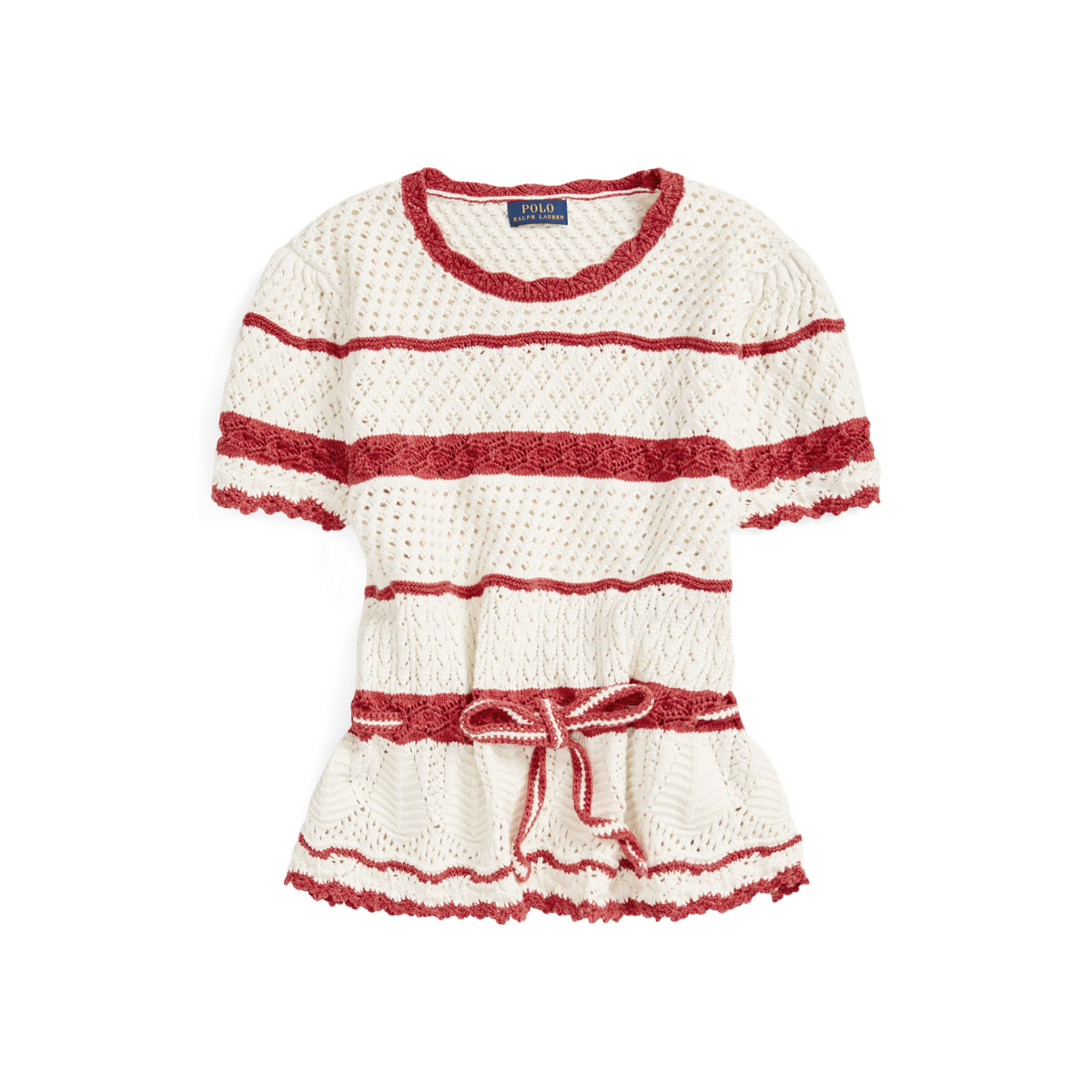 Striped Pointelle Short Sleeve Sweater