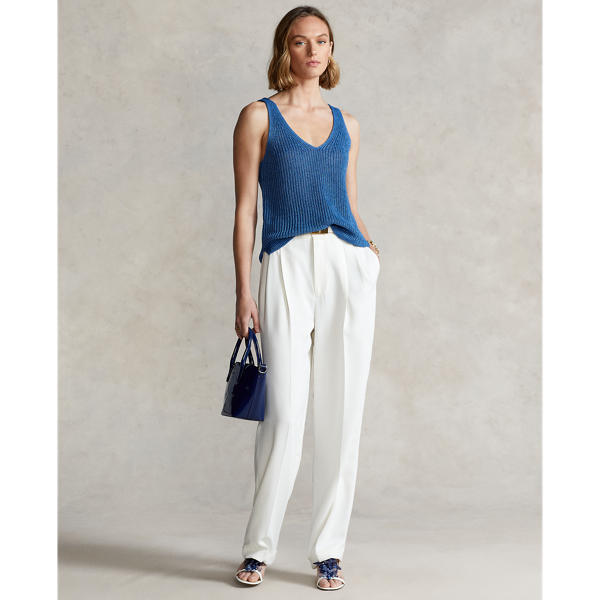 Retreat Blue Rib-Knit Linen Sweater Tank Top Polo Ralph Lauren 4