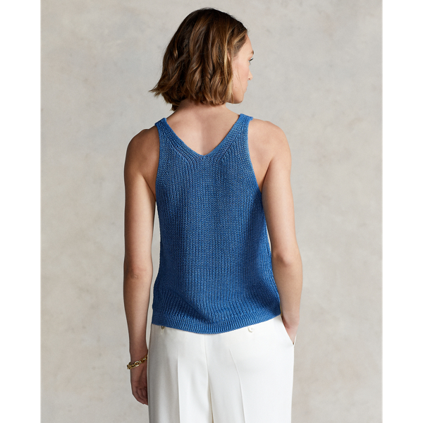 Retreat Blue Rib-Knit Linen Sweater Tank Top Polo Ralph Lauren 5