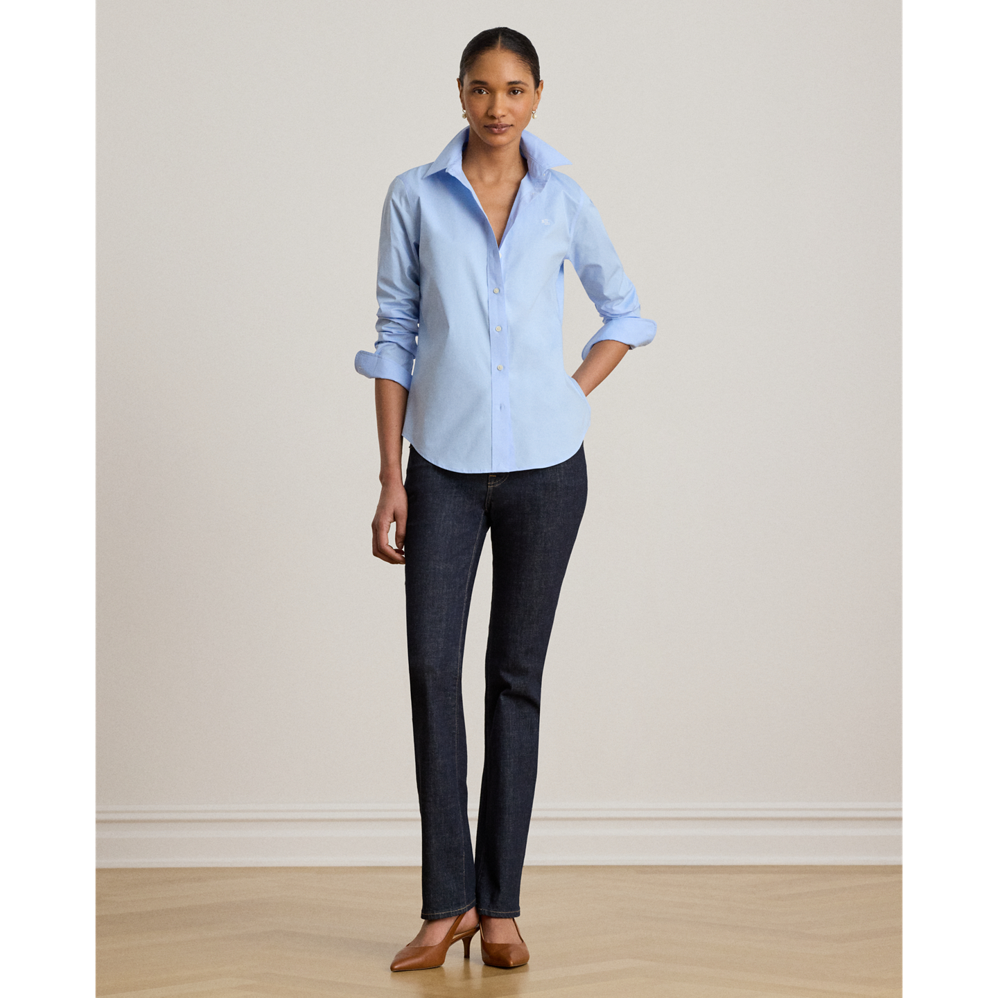 Женская рубашка Lauren Ralph Lauren Classic Fit Easy Care Cotton, цвет: Синий — фото 1