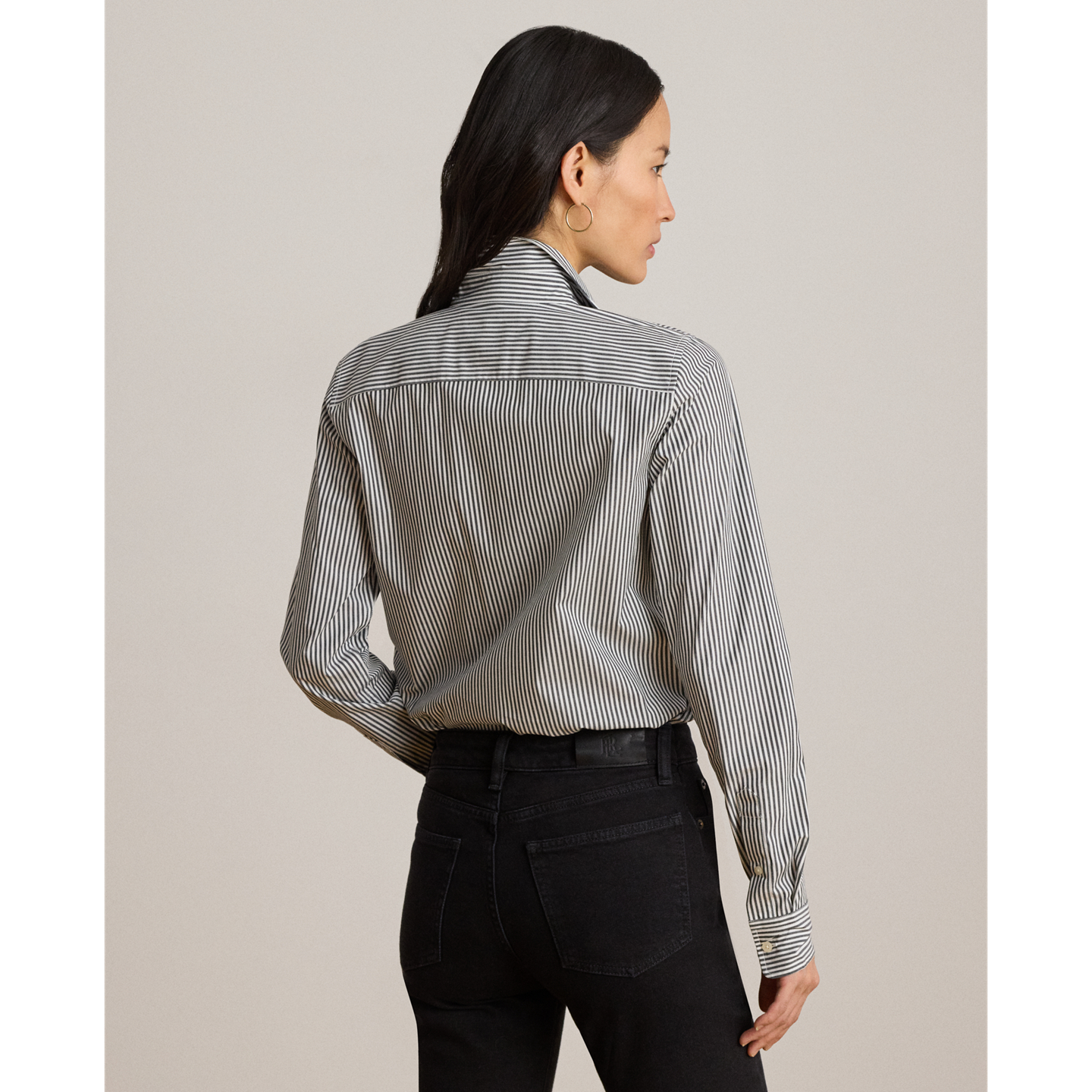 Женская рубашка Ralph Lauren Classic Fit Striped Cotton, цвет: Чёрный / Белый — фото 2