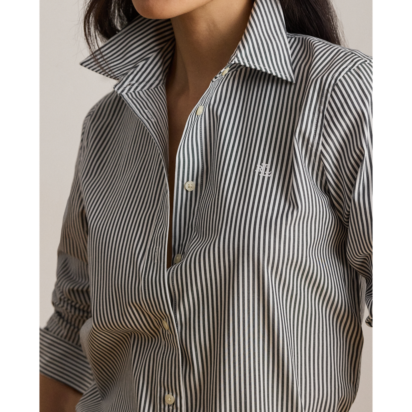 Женская рубашка Ralph Lauren Classic Fit Striped Cotton, цвет: Чёрный / Белый — фото 3