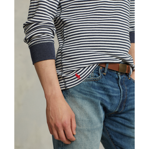 Nevis/Basic Navy Heather Striped Waffle-Knit Crewneck Polo Ralph Lauren 6