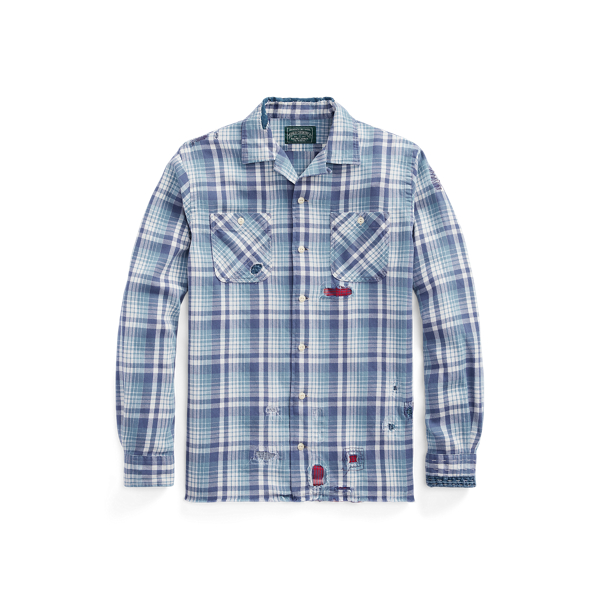 Classic Fit Plaid Distressed Camp Shirt Polo Ralph Lauren 1