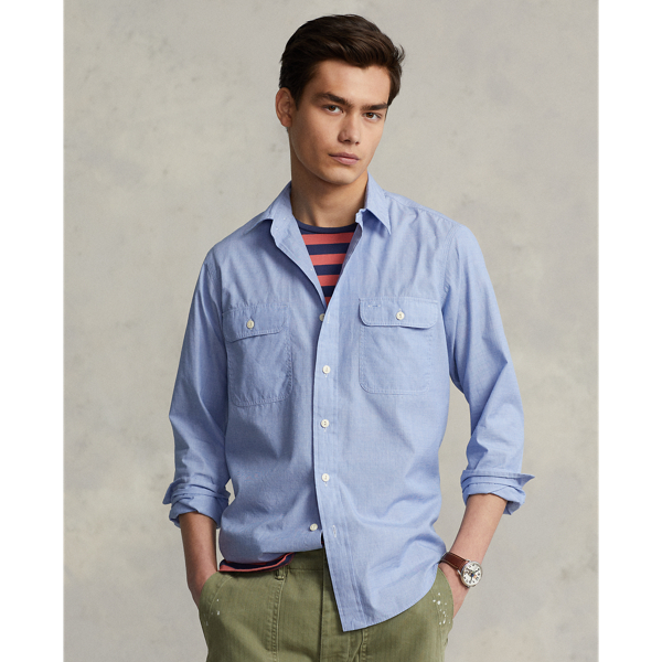 Bluebell/White Classic Fit End-on-End Workshirt Polo Ralph Lauren 1