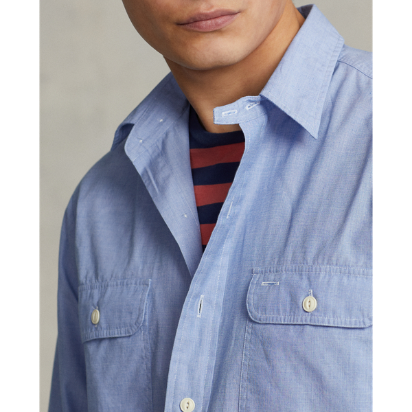 Bluebell/White Classic Fit End-on-End Workshirt Polo Ralph Lauren 5