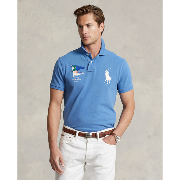 Retreat Blue Custom Slim Fit Big Pony Mesh Polo Shirt Polo Ralph Lauren 1