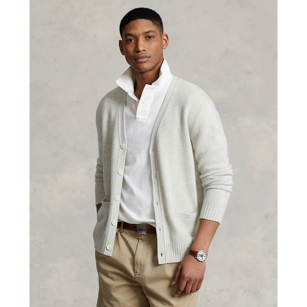Light Grey Heather Cashmere V-Neck Cardigan Polo Ralph Lauren 1