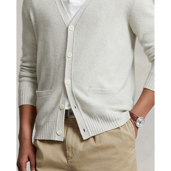 Light Grey Heather Cashmere V-Neck Cardigan Polo Ralph Lauren 6