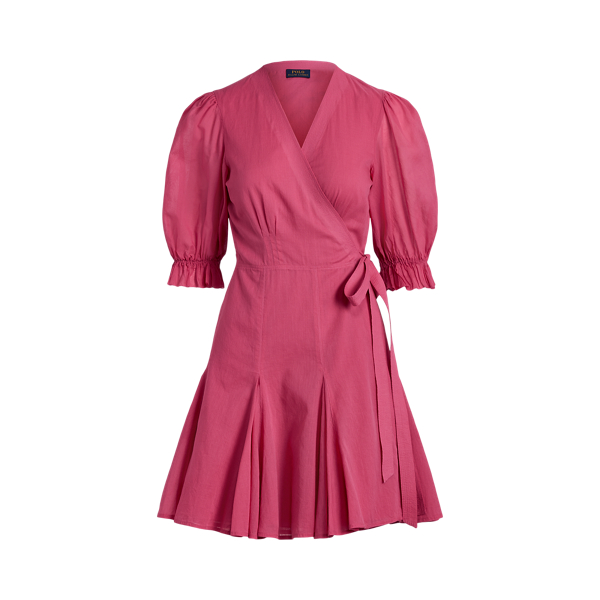 Puffed-Sleeve Cotton Wrap Dress