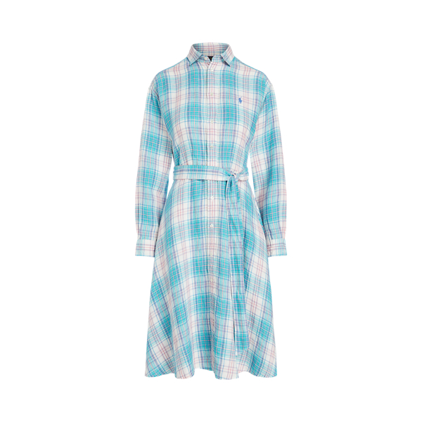 Robe-chemise &eacute;cossaise en lin