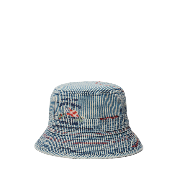 Distressed Striped Denim Bucket Hat