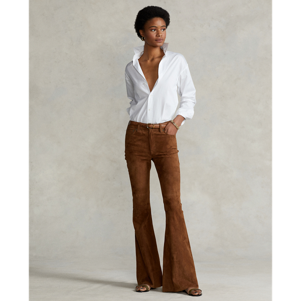 Pantaloni scampanati agnello scamosciato