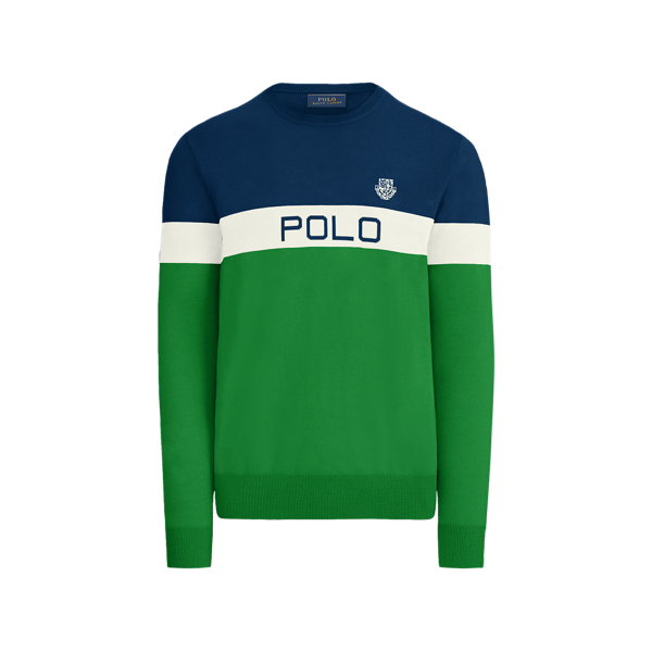 【送料&関税込】Polo Ralph Lauren Striped Jersey With Suede Polo Ralph Lauren Suede-Patch Striped Sweater Blue Orange