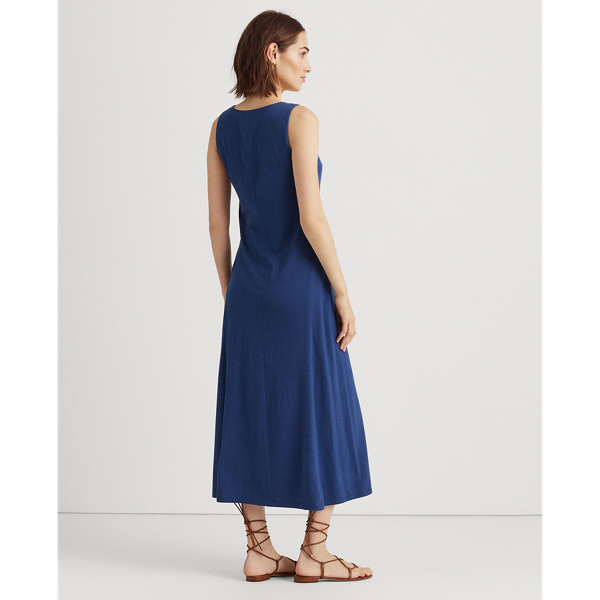 Indigo Sail Stretch Cotton-Blend Sleeveless Dress Lauren 5