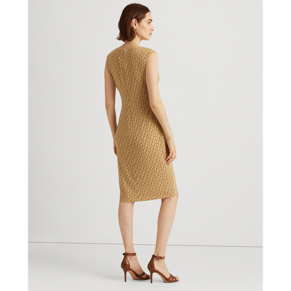 Tan Multi Chain-Print Twist-Front Jersey Dress Lauren 5