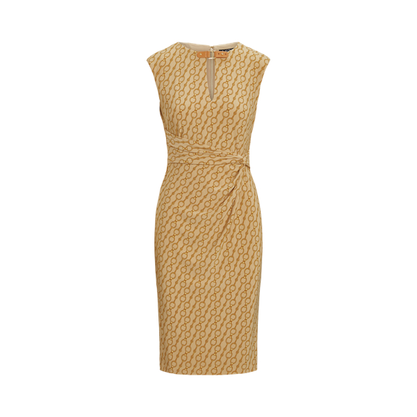 Tan Multi Chain-Print Twist-Front Jersey Dress Lauren 2