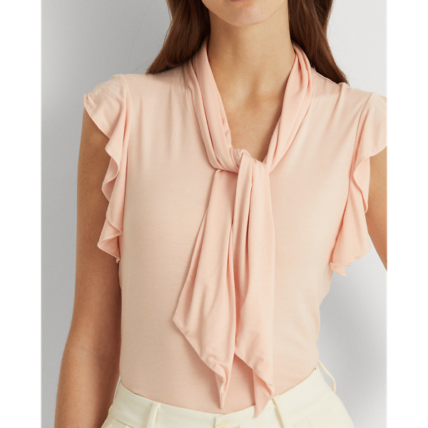 Top mit R&uuml;schen&auml;rmeln und Bindeb&auml;ndern Lauren in Zartrosa 5