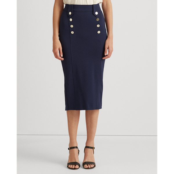 Refined Navy Button-Trim Pencil Skirt Lauren 4