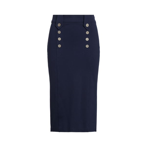 Refined Navy Button-Trim Pencil Skirt Lauren 2